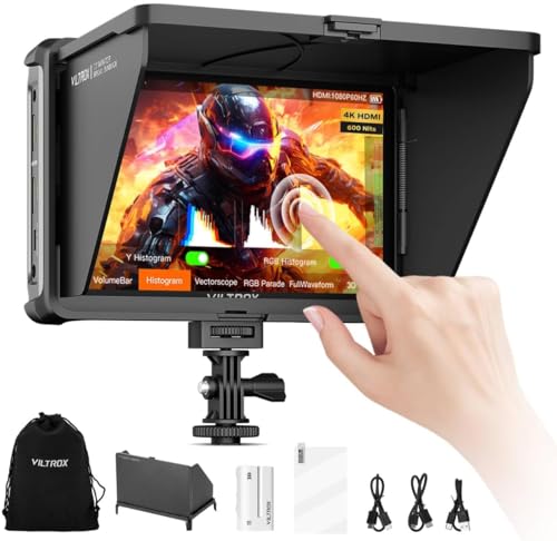 VILTROX DC-L2 7" 4K SDI Camera Field Monitor, 600nit Touch Screen, 4K 30Hz HDMI Loop in/Out DSLR Video External Monitor for Sony Canon Nikon with Sunshade Hood, Battery, Storage Bag