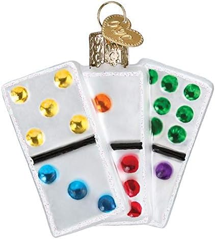 Old World Adorno de cristal soplado de Navidad con gancho en S y caja de regalo, colección de juguetes y pasatiempos (Dominos, 44146)