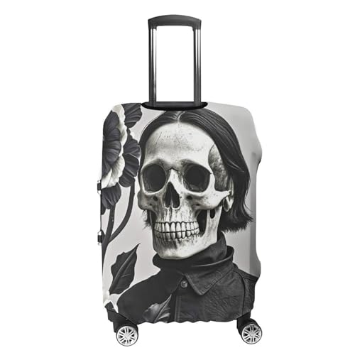 Black And White Flowers And Skull Printed Luggage Cover Protector, Fits 18-32 Inch Luggage4