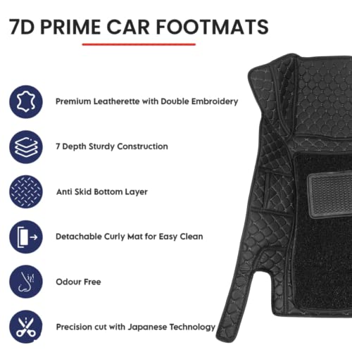 Image of KA10 7D Car Floor Mat for Exter | Custom Fitted | Premium PU Leather | 100% Waterproof, Zero-Dust, Shield Your Car Floor | Full Set with Grass | (Black with Silver)