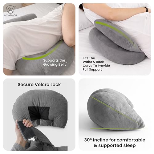Image of MY ARMOR Maternity Pillow Bundle | Full Body Pregnancy Pillow for Back, Belly, Hips & Leg Support | Adjustable Butterfly Design | Soft Travel-Friendly Cuddle Pillow for Pregnant Women