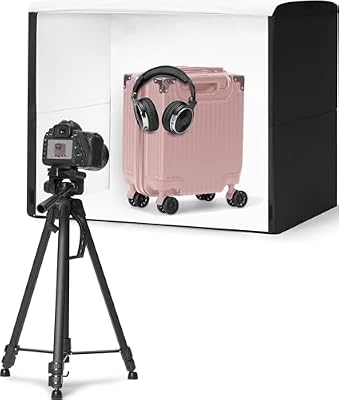 Amazon Basics Portable Foldable Photo Studio Box with LED Lights for Product Photography, 25 x 30 x 25 Inches, White Backdrop, Black