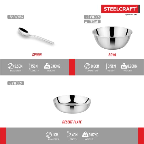 Image of Steelcraft Premium Stainless Steel Royal Dinner Set (Laser) 51 Pcs, High Grade Quality-with Silver Touch Finish, Kitchen Set for Home, Made in India, Steel Colour