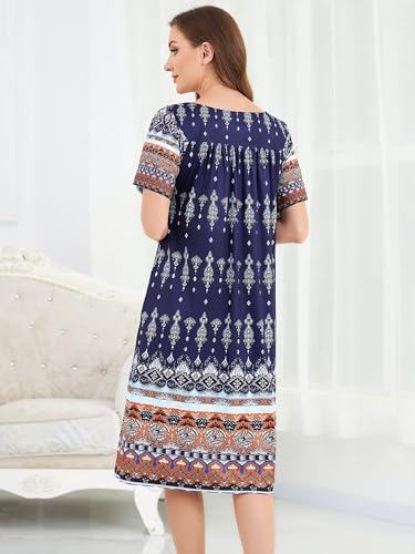 Image of CRIPOM Womens Nightgown Short Sleeve House Dress with Pockets-Floral Print Mumu Dress S-3XL