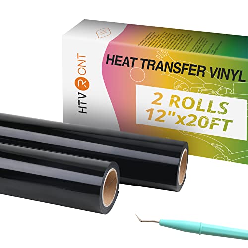 Image of HTVRONT Black Heat Transfer Vinyl Rolls - 2 Rolls 12 inch x 20ft Black Iron on Vinyl for Shirts, HTV for All Cutting Machines - Easy to Cut & Weed for Craft Heat Transfer Design