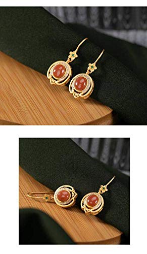 Boucles d'oreilles agate rouge du sud style chinois fleur de prunier - 2