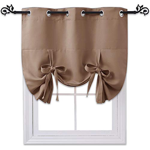 NICETOWN Farmhouse Curtains Balloon Shades - Heat Blocking Tie Up Window Blinds and Shades Panel for Bathroom/Kitchen (Grommet Top, 46 inches W x 63 i