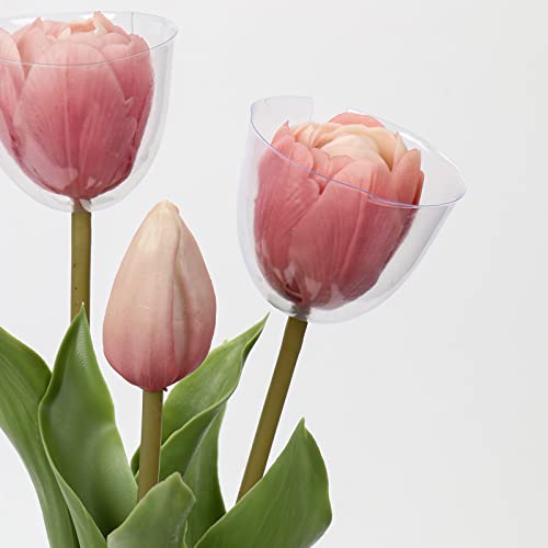 Image of DILATATA 6 Pcs Artificial Tulips Flowers Pink Real Touch Fake Latex Tulips Flowers for Mother's Day 14 inch Faux Tulips Faux Flowers for Vase Centerpieces Home Wedding Bouquet