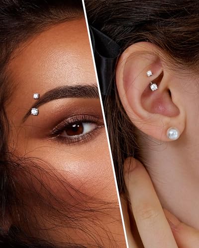 COCHARM Cute Double CZ Rook Earrings for Women 16g Rook Barbell Vertical Jewelry Stainless Steel 6MM 8MM Rook Eyebrow Piercing Jewelry Dainty Eyebrow Rings2