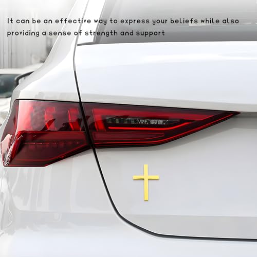 Image of 2 PCS Metal Christian Cross Emblem Stickers, 2.5 inchx1.8 inch Alloy 3D Car Cross Sticker Badge, Self-Adhesive Emblem Decal Decoration for Auto Trunk Tailgate Fenders, Car Exterior Decal (Black+Golden)