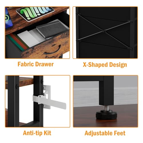 Furnulem ET-109 Tall Nightstand With 3 Fabric Drawers And Bookshelf thumb #3