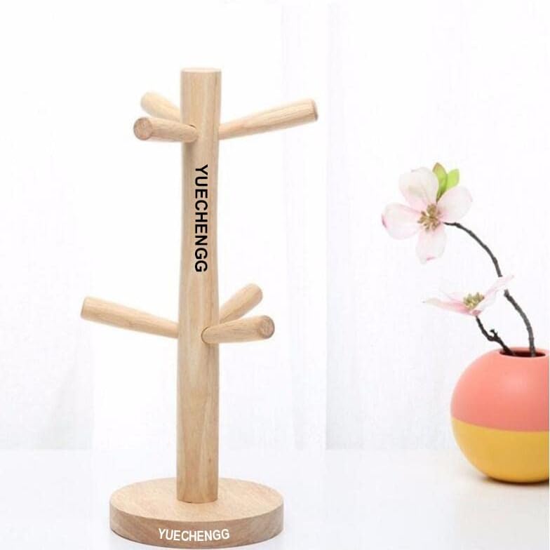  6 Cup Rubber Wood Mug Tree Stand Mug Holders Kitchen Countertop Mug Rack, Coffee Mugs & Tea Cup Storage Rack
