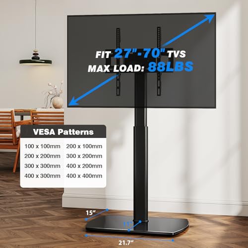 YOMT Universal TV Floor Stand with Apple TV/Roku Ultra Mount for 27-70 Inch LCD LED OLED TVs, Swivel Height Adjustable and Space Saving Design for Corner Bedroom Living Room, Black - Image 9