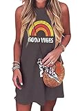 Good Vibes Rainbow O-Neck Loose Casual Summer Camping Women Sleeveless Funny Letter Graphic Rainbow