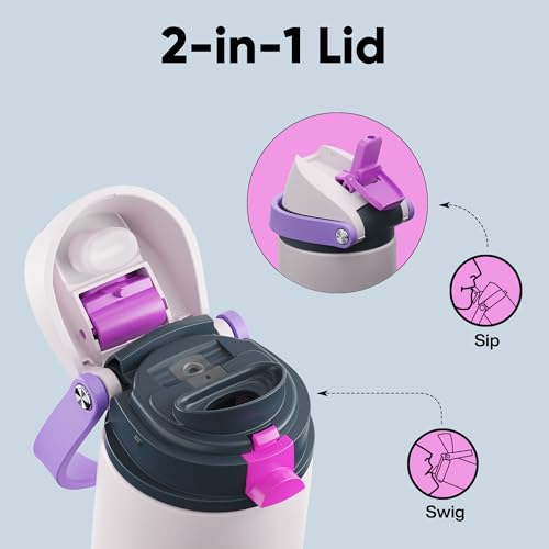 Image of Insulated Water Bottle with Straw - Encool Stainless Steel Water Bottle with Push Button Lid, Leak-Proof & BPA-Free, Keeps Cold for 24 Hours for Sports, Travel, Gym (18 oz, Oyster Pink)