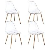 CangLong Acrylic Ghost Crystal Seat,Modern Plastic Shell Accent Side Chairs for Kitchen, Dining, Living, Guest, Bed Room, set of 4, Clear 4