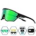 GIEADUN Polarized Sports Sunglasses Cycling Glasses Baseball Sunglasses with 3 lenses,Fishing,Ski Running Golf (green, Large)