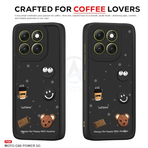 Image of AESTMO Back Case Cover for Motorola Moto G86 Power 5G Cover | Cute Fun Cartoon | Coffee Silicone Case | Full Body Protection | Camera Protection Back Cover for Motorola Moto G86 Power 5G (Black)