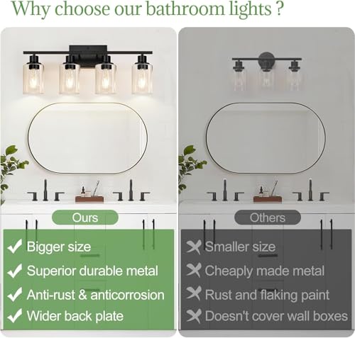 4-Light-Bathroom-Light-Fixtures-Matte-Black-Modern-Vanity-Lights-with-Clear-Glass-Shades-Bathroom-Wall-Lamp-for-Mirror-Living-Room-Cabinet-Bedroom-Porch 4 Light Bathroom Light Fixtures Matte Black Modern Vanity Lights with Clear Glass Shades Bathroom Wall Lamp for Mirror Living Room Cabinet Bedroom Porch