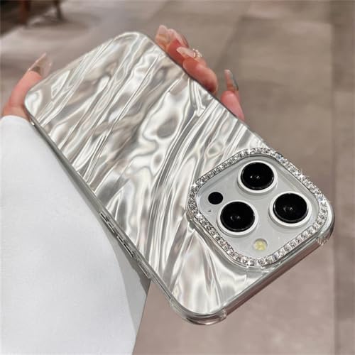 Coque iPhone 14 Pro Max strass argent brillant effet vague bouclée