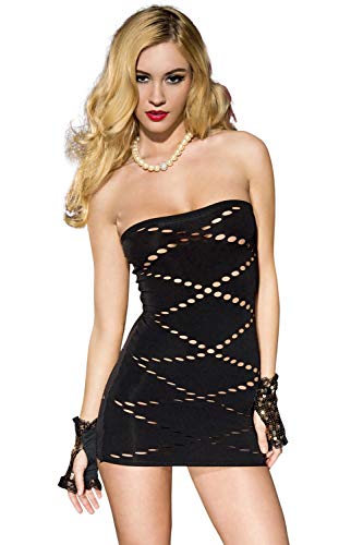 MUSIC LEGS Women's Strapless Opaque Mini Dress with Oval Net, Black, One Size MUSIC LEGS Women's Strapless Opaque Mini Dress with Oval Net, Black, One Size