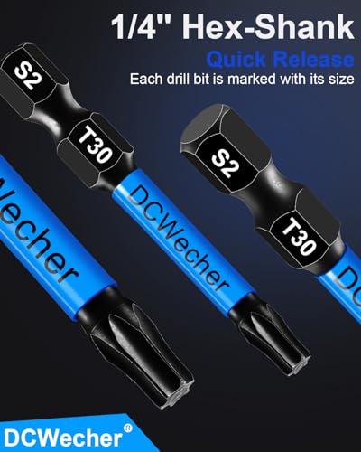 Image of DCWecher 10-Pack T30 Torx Bit 2-Inch, T 30 Torx Bit Impact Magnetic | T30 Torx Star Bits for Impact Driver, S2 Steel, CNC Tips, 1 /4-Inch Hex Shank for Power Drill, Decking, Auto and Furniture