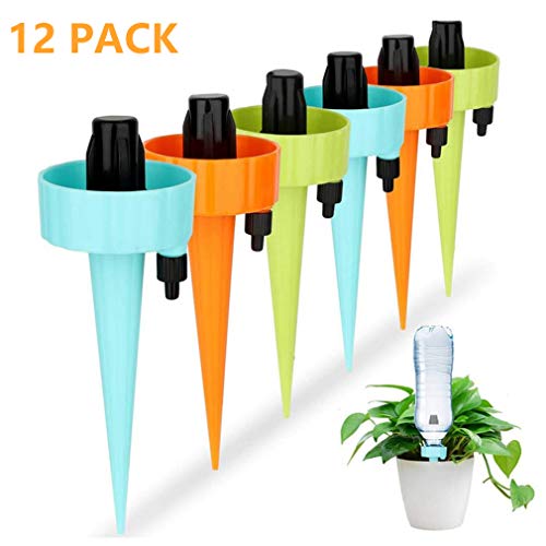 TADAE - Picos de riego automático para plantas con interruptor de válvula de control de liberación lenta, riego por goteo de vacaciones, 12 unidades
