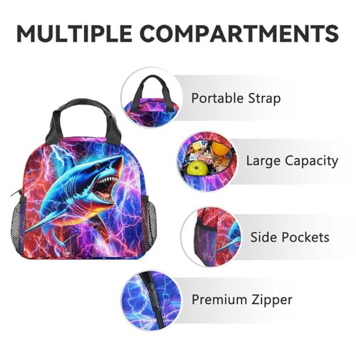 School Backpack with Lunch Box for Boys - 3PCS Shark Backpacks Matching Combo for Preschool, Aesthetic School Bookbag Pencil Pouch Bundle - Image 7