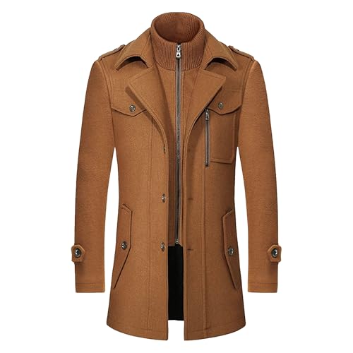 Manteau d'hiver en laine pour homme coupe ajustée et col superposé