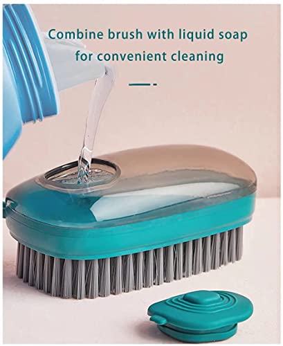 Image of YANCI Soap Dispenser Scrub Cleaning Dish Brush Set Household Cleaning Tools Washing Brush for Laundry Cloth Shoe, Good Scrubber Cleaner for Bathroom Kitchen Tub Shower Sink Carpet, Green