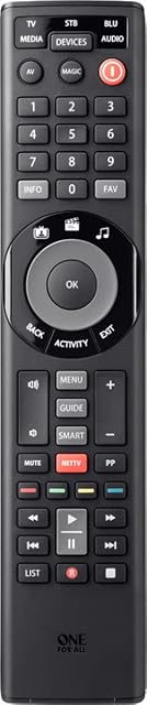 One For All Smart Control 5 Universal remote control for 5 devices with free Setup App and unique NETTV key - URC7955 - Black