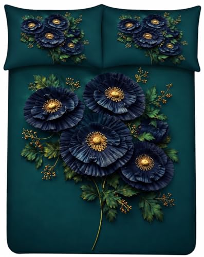 Image of 7D Digital Printed King Size Bedsheet | 240TC Premium Cotton Feel Microfiber with 2 Pillow Covers | Soft Breathable & Wrinkle Free Bedding Set | (TealFlorall, King Size-225x250CM)