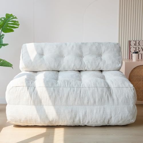 Image of MAXYOYO Folding Sofa Bed, Convertible Chair with Pilow, Portable Fold Out Chair Bed with Back Support Comfy Floor Sofa Lounge for Living Room Bedroom, Beige, Double