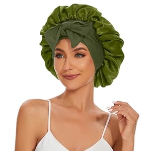 Satin Silk Bonnet Hair Bonnet for Sleeping Jumbo Sleep Cap, Bonnet for Women Curly Hair, Double Layer Bonnet with Tie Band, Shower Cap