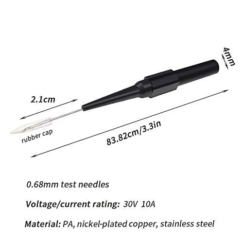 Cleqee 4 Stück Automobilindustrie Back Probe Pins Multimeter Wire Piercing Prüfspitzen mit 4mm Buchse 0.7mm Puncture Probe Nadel 30V/10A für kleine IC Pins Elektronikprüfung Rot & Schwarz
