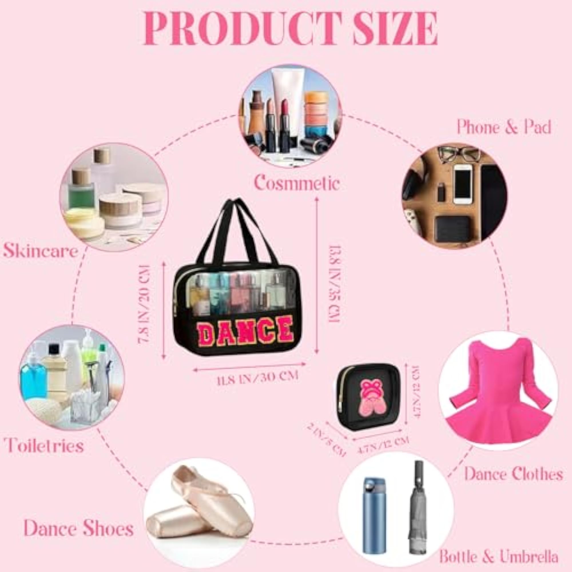 Clear-Bag, Black-Dance, 2 PCS Cosmetic Bags