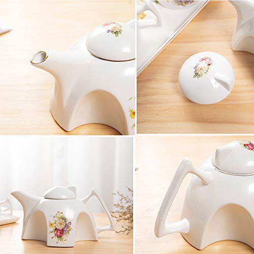 ufengke Flower Porcelain Coffee Tea Set,One Piece Large Tea Pot,4 Coffee Cups with Tray,B - Thumbnail 6