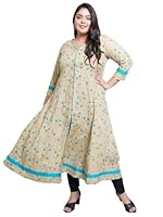 Yash Gallery Women's Plus Size Rayon Floral Printed Anarkali Kurta for Women (1332YKKHAKI_Khaki_XXX-Large)