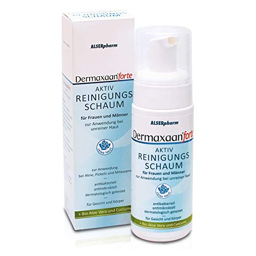 Dermaxaan forte Reinigungsschaum (150ml) bei unreiner Haut • Gesichtsreinigung mit Salicylsäure, Aloe Vera & Curcuma • Pflege bei zu Akne, Pickeln & Mitessern neigender Haut