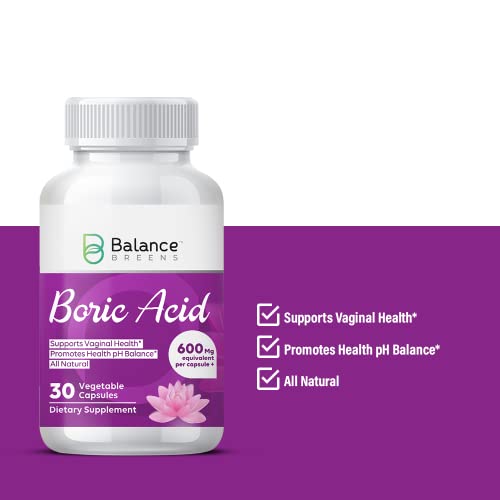 Balance Breens Boric Acid Vaginal Suppositories 600 Mg - Intimate Health Support, Promotes Healthy Ph Balance - 30 Vaginal Use Capsules #TOP3