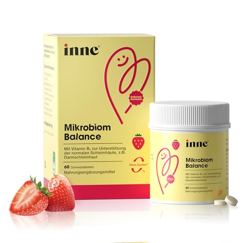 inne Mikrobiom Balance - Probiotika Kinder Schmelztabletten [mit Lactobacillus Reuteri] - Darmflora mit 1 Mrd. Darmbakterien & Vitamin B2 - Für Kinder ab 3 - Erdbeergeschmack - Vegan/Zuckerfrei - 60St
