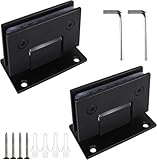 2 Pack 90 Degree Glass Shower Door Hinges, Black Shower Hinges Replacement Parts Hardware, Stainless Steel Bathroom Gate Clamp for 3/8” to 1/2”Glass
