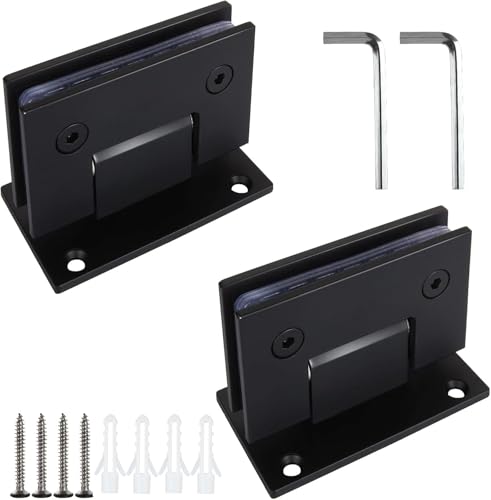 2 Pack 90 Degree Glass Shower Door Hinges, Black Shower Hinges Replacement Parts Hardware, Stainless Steel Bathroom Gate Clamp for 3/8” to 1/2”Glass