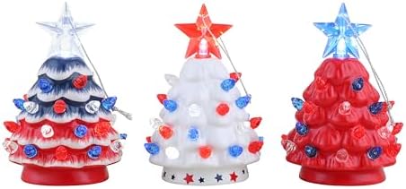 Set of 3 Mini Nostalgic Ceramic Patriotic Trees