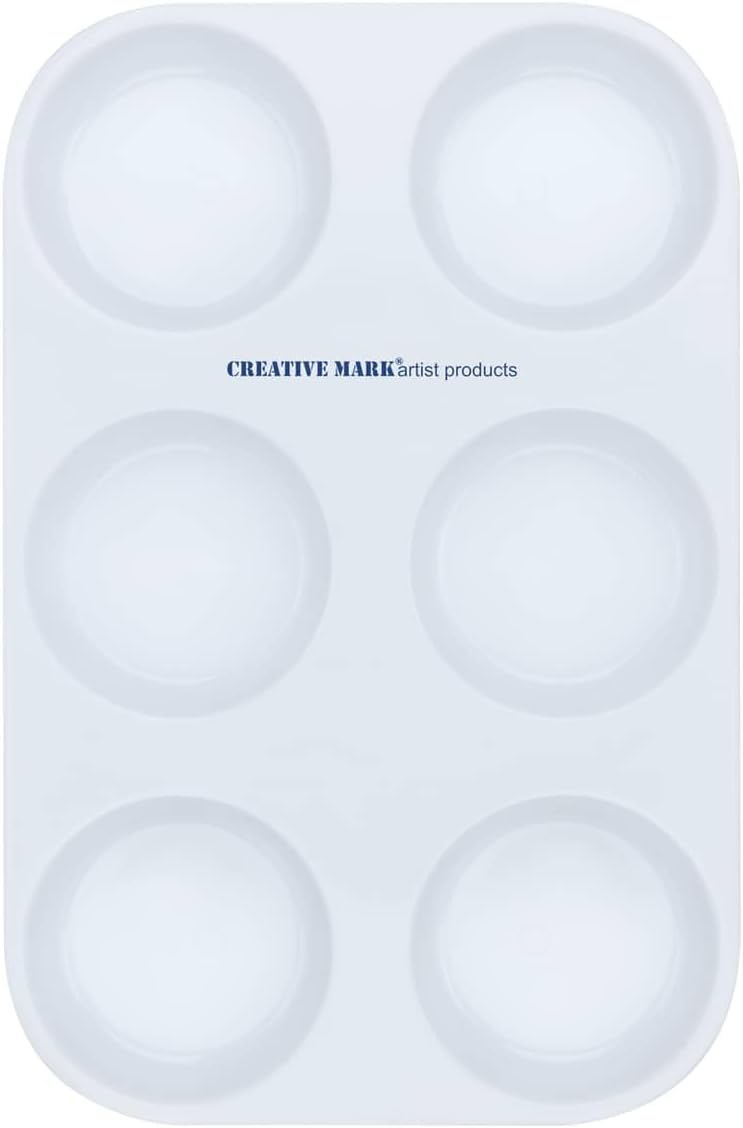 Creative Mark 6‑Well Plastic Muffin Tray for Art Paint, Pack of 12, Reusable 60ml Oversized Paint Wells for Acrylic Watercolor & Gouache, Durable, Easy-Clean Palette Tray for Artists & Craft Supplies