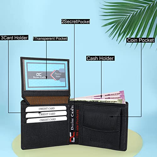 Image of Dezire Crafts Men Formal, Casual Black Artificial Leather Wallet (6 Card Slots) (Black)