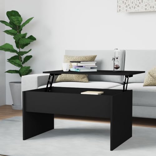 PUEOSZX Mesa de café elevable, mesa de salón, mesa baja lateral de sofá, moderna, mueble para dormitorio, salón, balcón, patio, estilo industrial, color negro, 80 x 50,5 x 41,5 cm