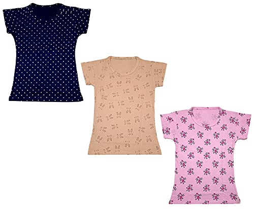 Image of indi weaves Girls Printed Cotton Half Sleeves Tshirts (Pack of 3)