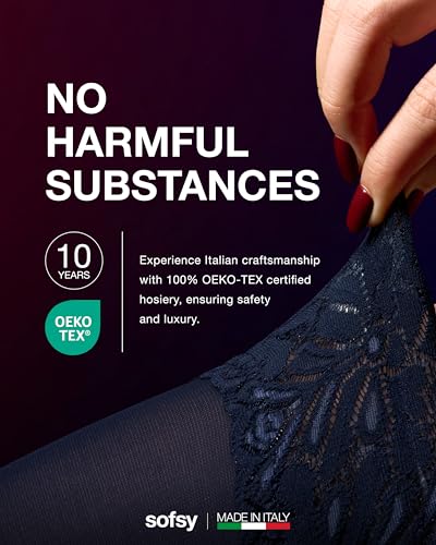 Image of sofsy 100% OEKO-TEX Certified - Italian Women's Opaque Thigh High Stockings | Ultra Soft Dual Silicone Lace Top Stay Ups