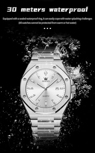 Image of OLEVS Watches for Men Stainless Steel Business Dress Large Easy to Read Analog Watch Waterproof Luminous Casual Luxury Men Watch